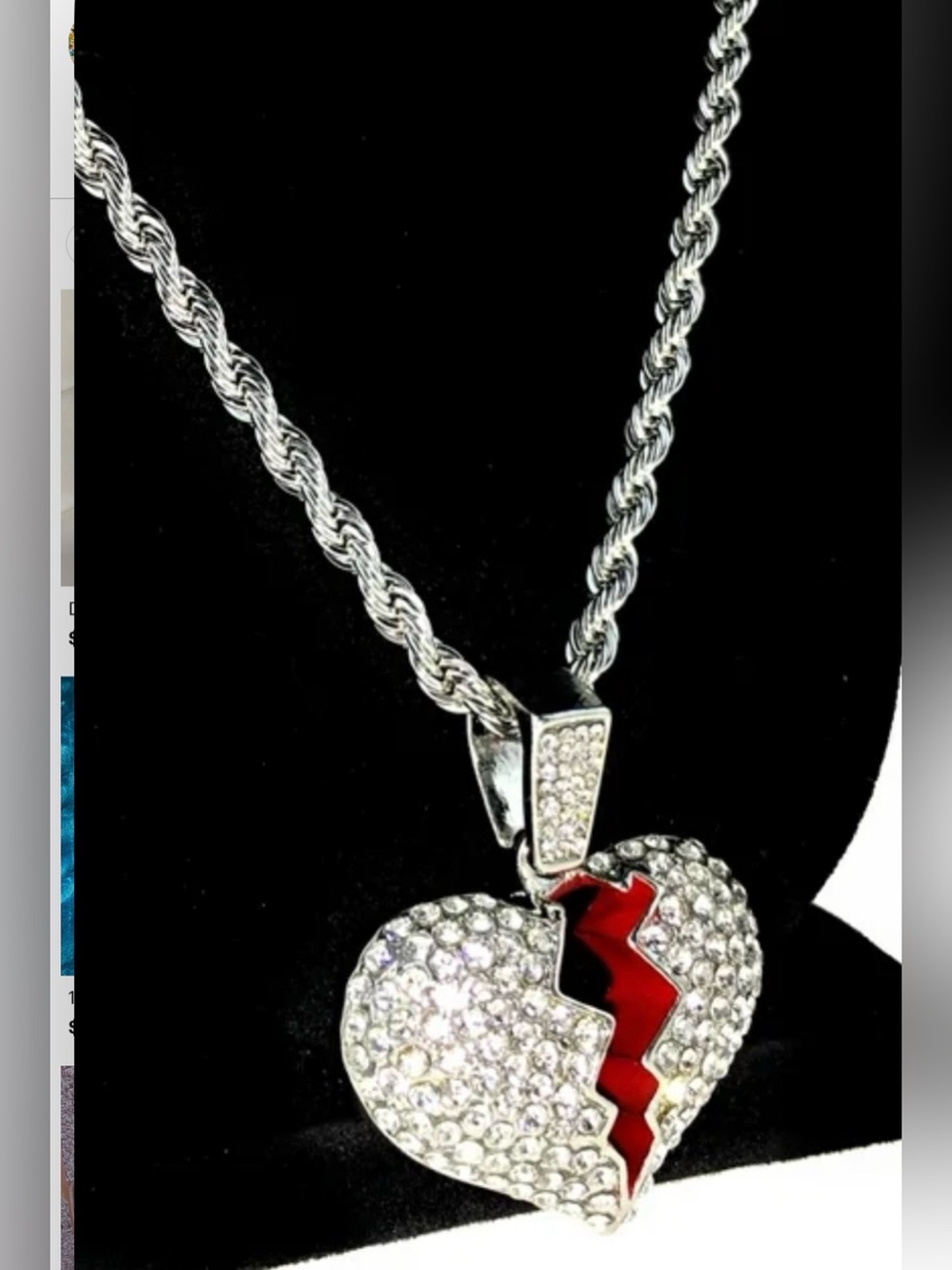 MY BROKEN HEART BLING Pendant Necklace  Red Accent UNISEX STAINLESS STEEL NEW